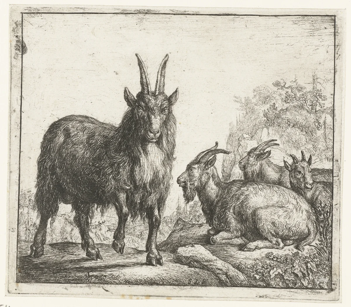 Vier geiten by Simon de Vlieger, print, 1610-1653