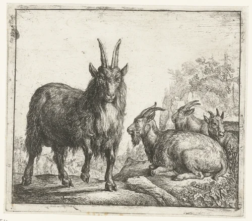 Vier geiten by Simon de Vlieger, print, 1610-1653