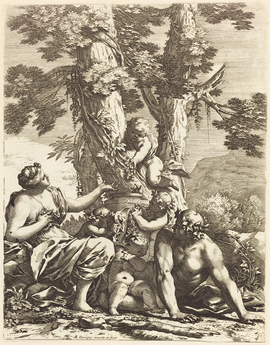 Bacchanal with Seated Bacchante by Michel Dorigny, portfolio, 1617-1665