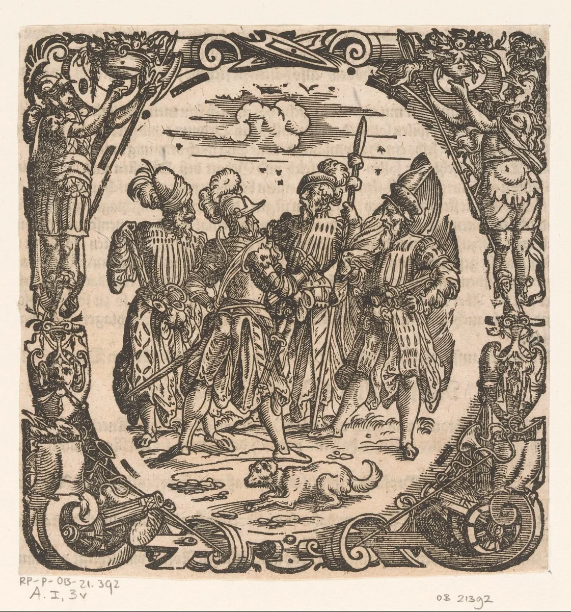 Vier staande soldaten by Jost Amman, print, 1573