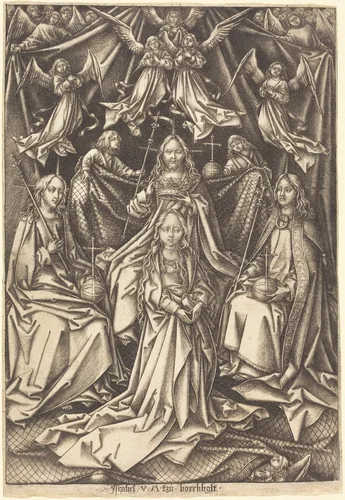 The Coronation of the Virgin by Israhel van Meckenem; Hans Holbein the Elder, print, 1490-1500