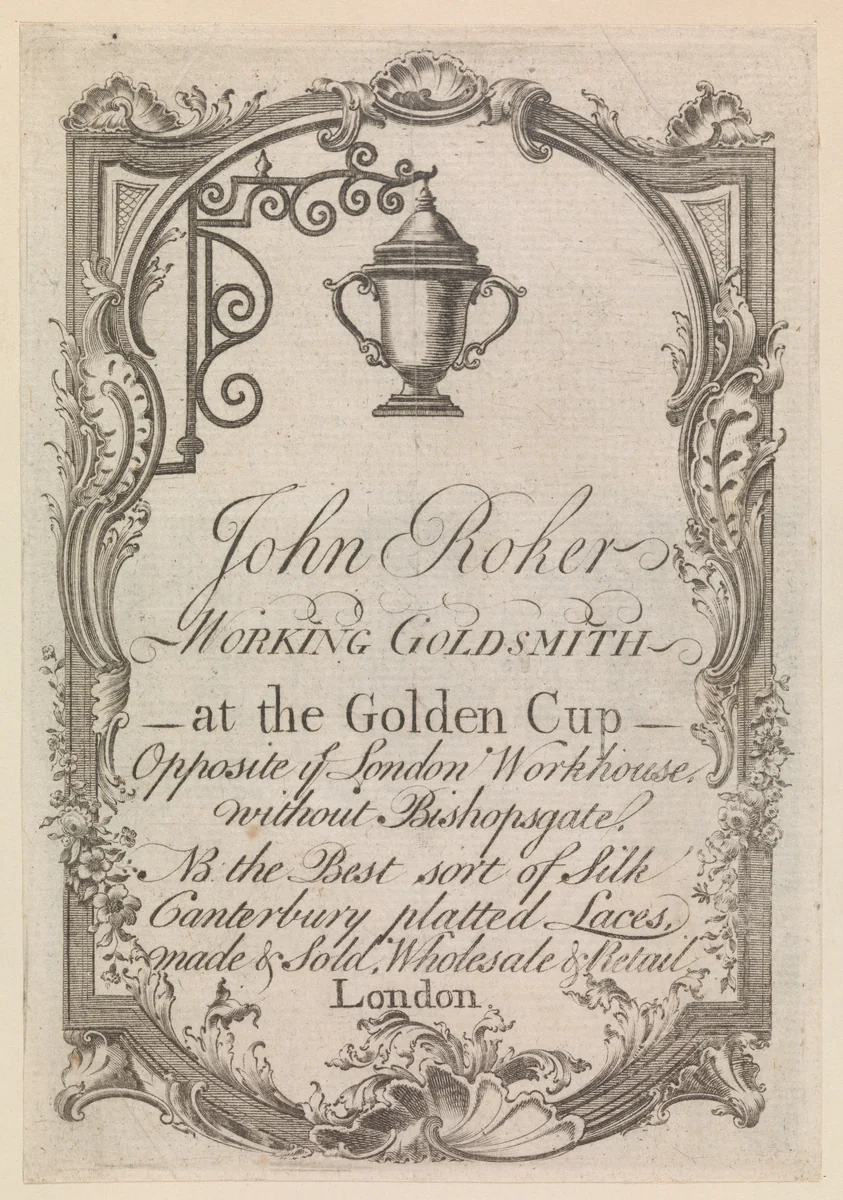 Trade Card of John Roker, Goldsmith by anonymous, print, 1735-1745