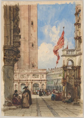St. Mark's Square, Venice, with Loggetta by William Wyld, drawing, 1835-1845