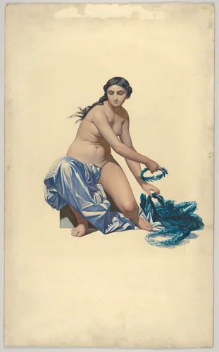 Study for a figure of Fame, from the Hémicycle des Beaux-Arts, École des Beaux-Arts by Paul Delaroche, drawing, 1832-1842