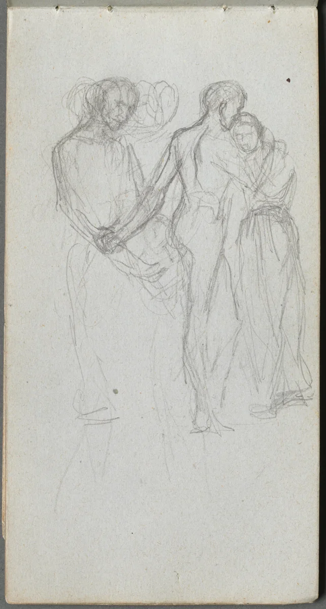 Sketchbook, page 10: Figures Embracing by Ernest Meissonier, book, 1860-1869