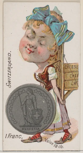 Switzerland, 1 Franc, from the series Coins of All Nations (N72, variation 1) for Duke brand cigarettes by W. Duke, Sons & Co., print, 1889