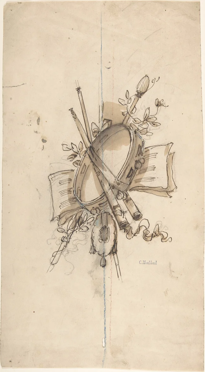 Musical Trophy by Charles Monblond, drawing, 1800-1899