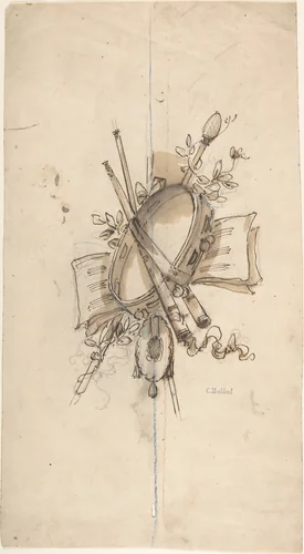Musical Trophy by Charles Monblond, drawing, 1800-1899