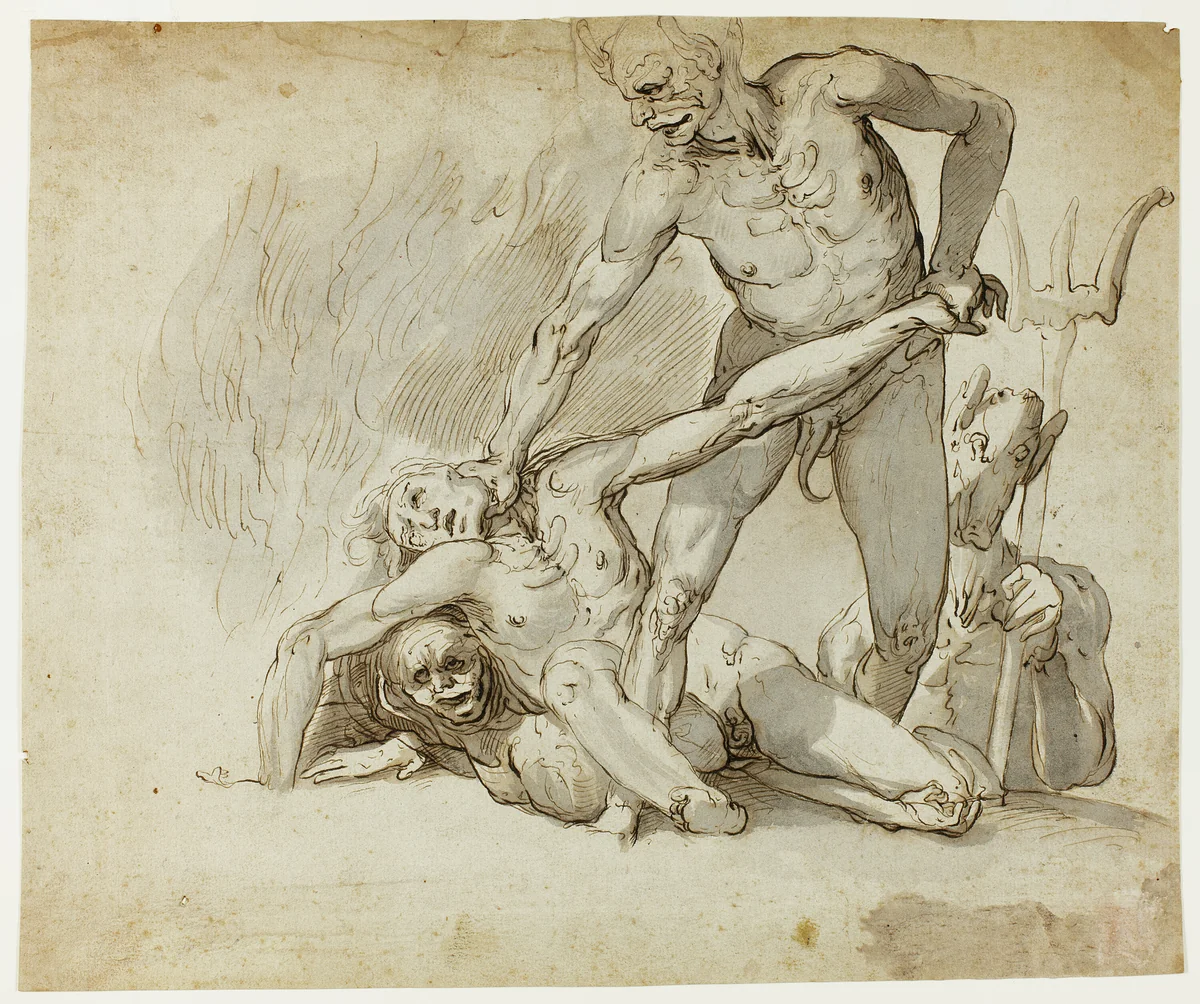 The Damned in Hell by John Hamilton Mortimer, drawing, 1700-1799