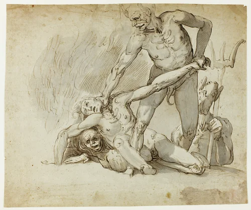 The Damned in Hell by John Hamilton Mortimer, drawing, 1700-1799