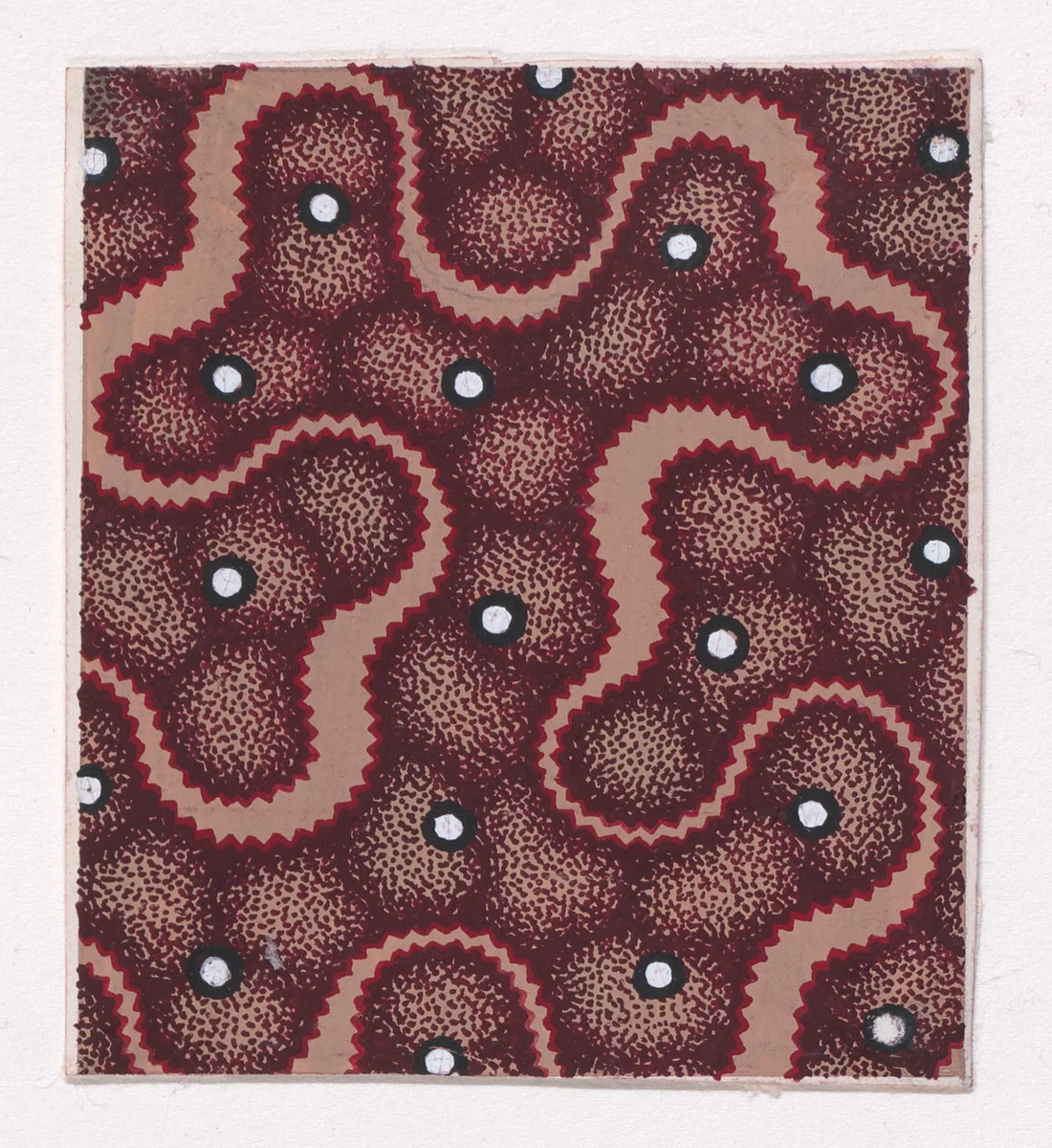 Textile Design with a Ribbon Forming a Vermicular Pattern and Splattered Pearls over an Abstract Honeycomb Pattern by anonymous, drawing, 1840