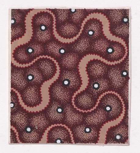 Textile Design with a Ribbon Forming a Vermicular Pattern and Splattered Pearls over an Abstract Honeycomb Pattern by anonymous, drawing, 1840