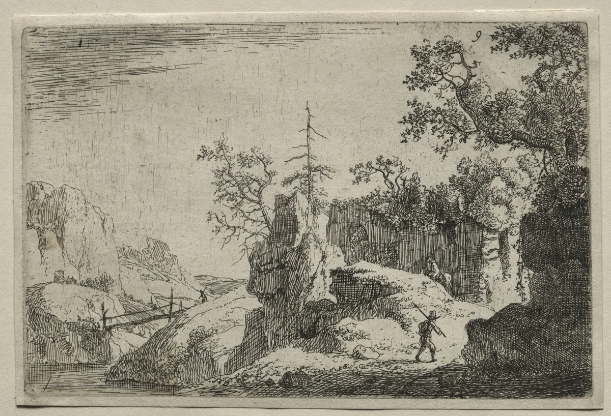 A Mountain Landscape by Jan van Aken, print, 1620-1670