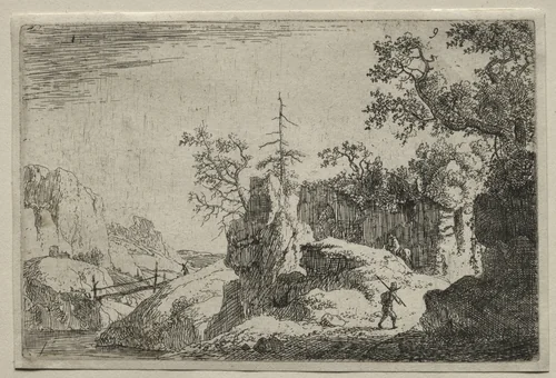 A Mountain Landscape by Jan van Aken, print, 1620-1670