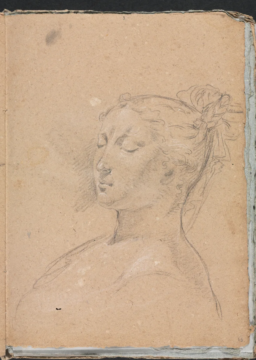 Verona Sketchbook: Woman with closed eyes (page 15) by Francesco Lorenzi, book, 1760