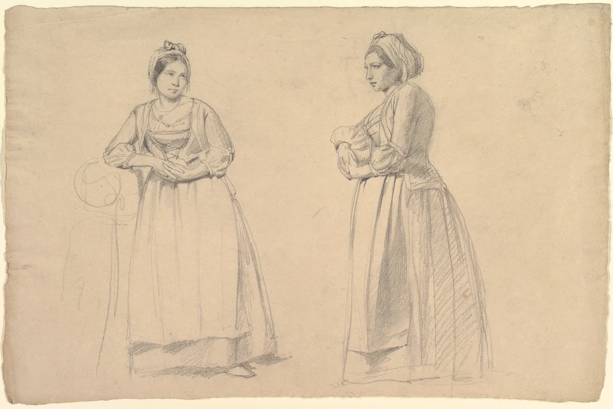 Two Studies of a Woman in Peasant Costume by Alexandr Ivanov, drawing, 1800-1900