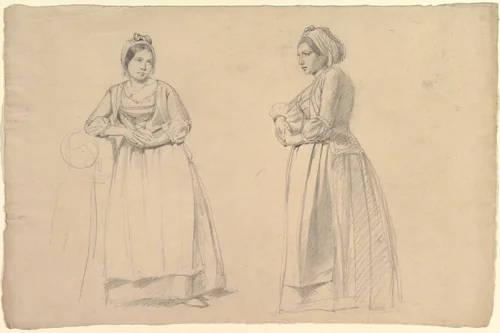 Two Studies of a Woman in Peasant Costume by Alexandr Ivanov, drawing, 1800-1900