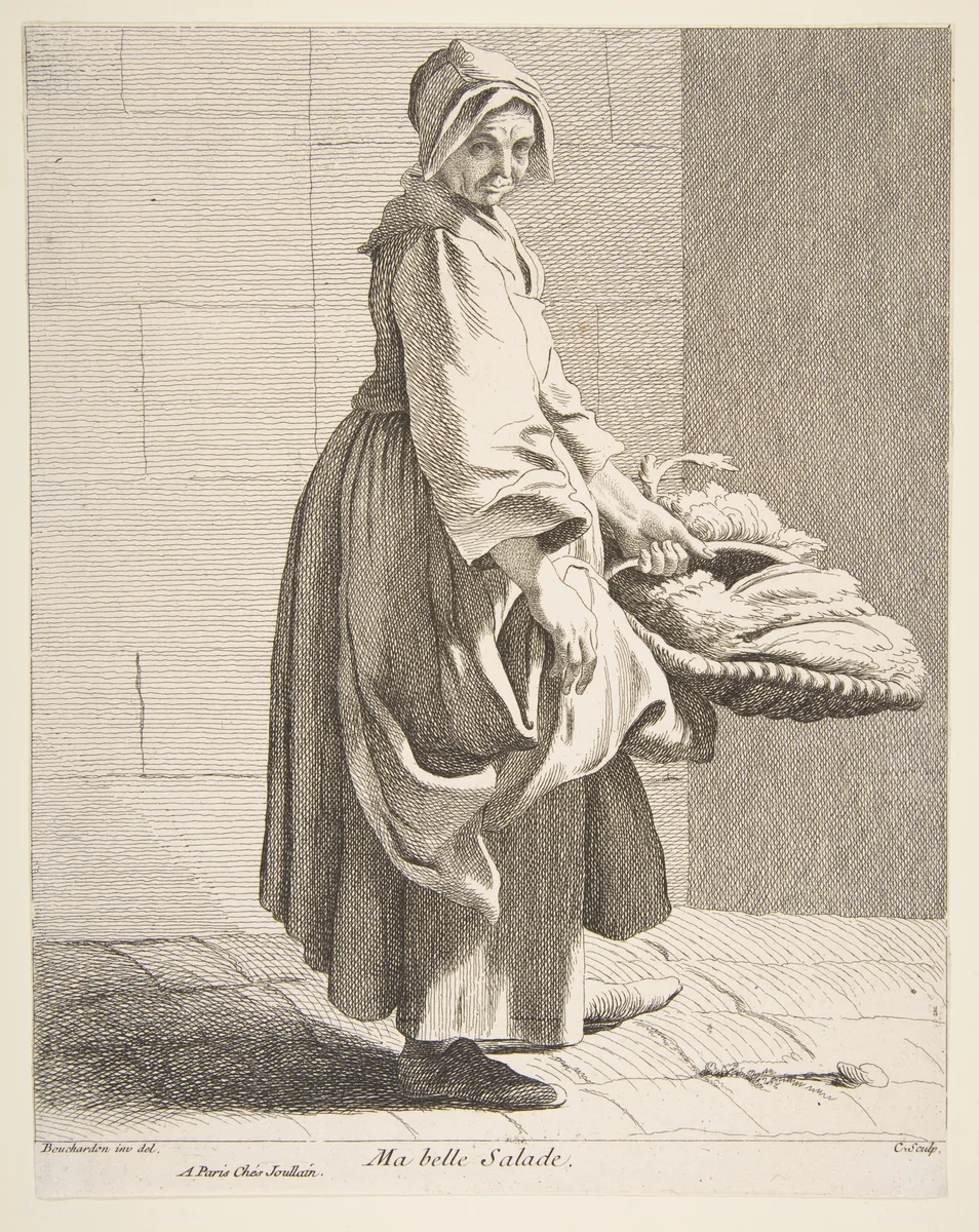 Lettuce Seller by Anne Claude Philippe de Tubières, print, 1742