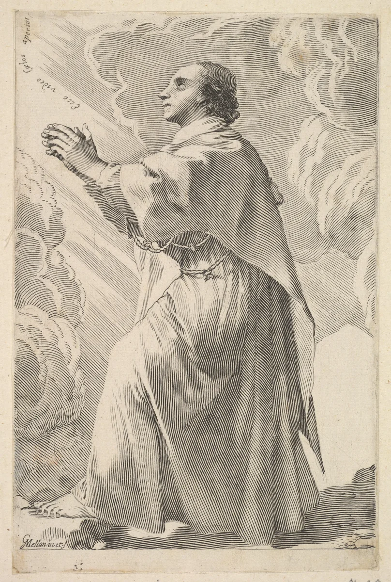A Young Saint in Prayer by Claude Mellan, print, 1600-1688