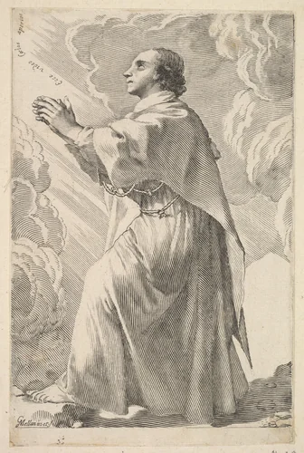 A Young Saint in Prayer by Claude Mellan, print, 1600-1688