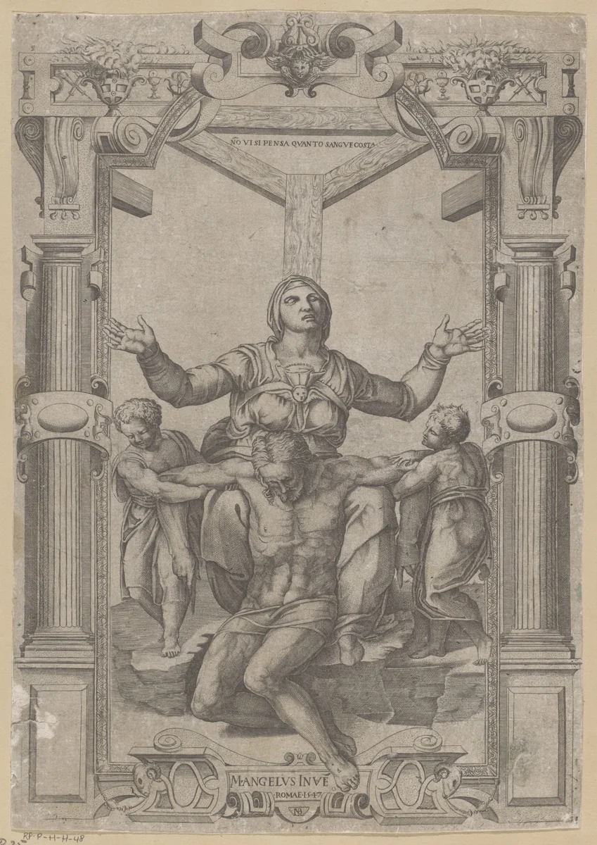 Maria aan de voet van het Kruis by Unknown, print, 1547
