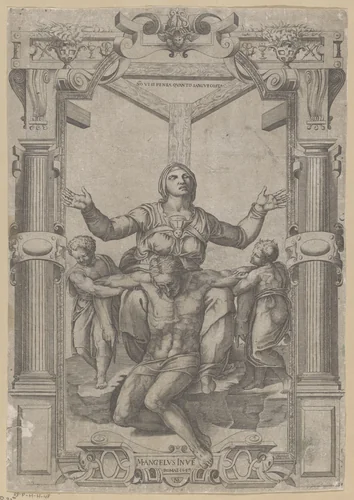 Maria aan de voet van het Kruis by Unknown, print, 1547