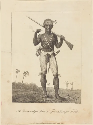 A Coromantyn Free Negro, or Ranger, armed by William Blake; John Gabriel Stedman, print, 1793
