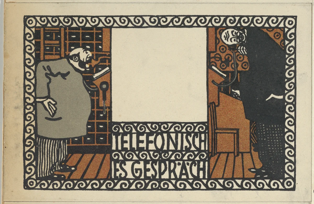 Telephone Conversation (Telefonisch Es Gespräch) by Moriz Jung, print, 1907