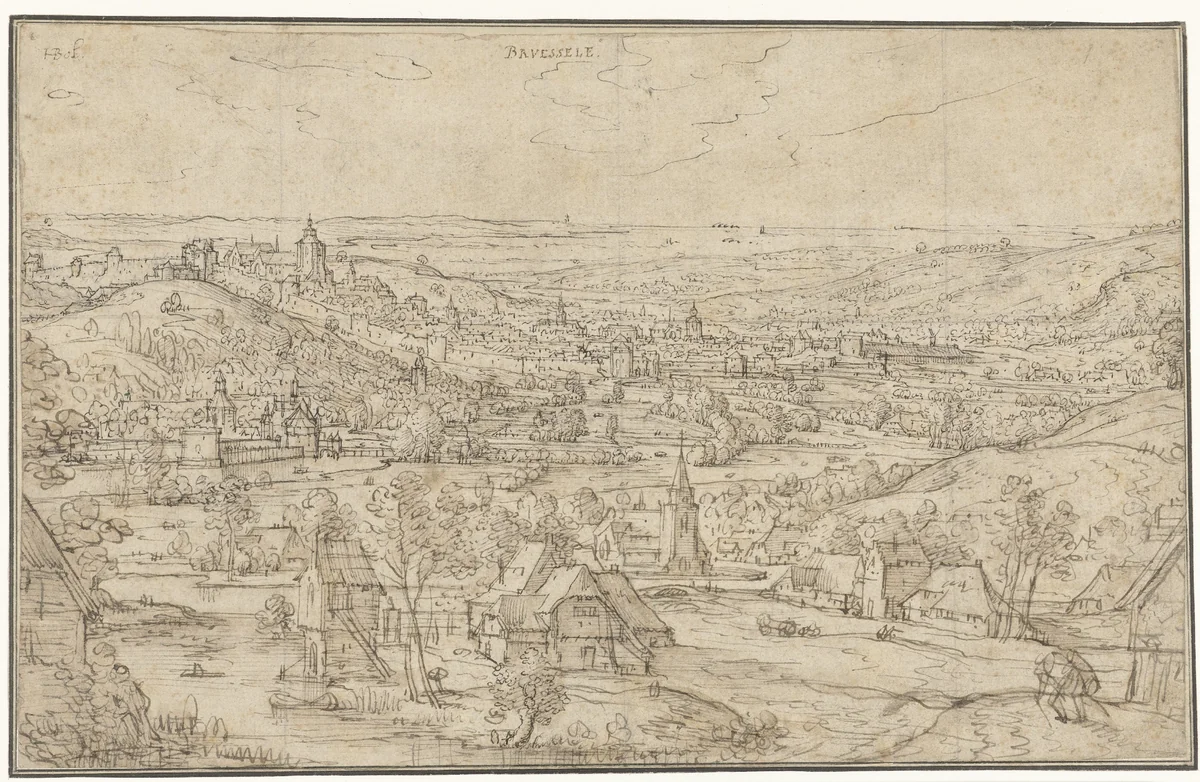 Gezicht op Brussel by Hans Bol, drawing, 1575
