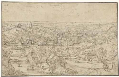 Gezicht op Brussel by Hans Bol, drawing, 1575