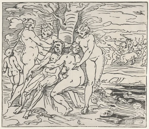 Venus and the Nymphs Lamenting the Death of Adonis by Luca Cambiaso, print, 1560-1565