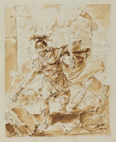 Alexander Setting Fire to Persepolis by Bernhard Rode, drawing, 1725-1797