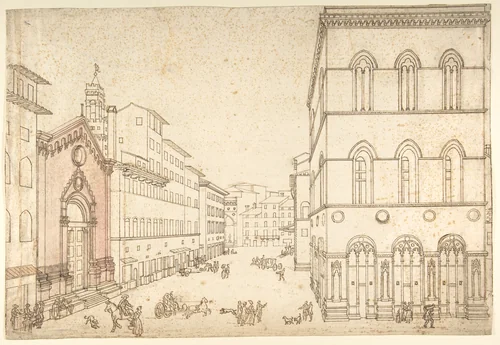 View of Florence: Or San Michele, Towards Piazza della Signoria (Via dei Calzaiuoli) by anonymous, drawing, 1700-1800