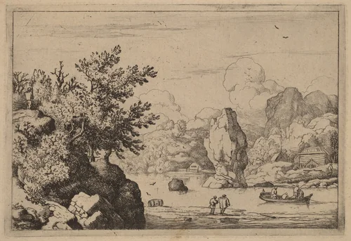 Rock in the Middle of a River by Allart van Everdingen, print, 1645-1656