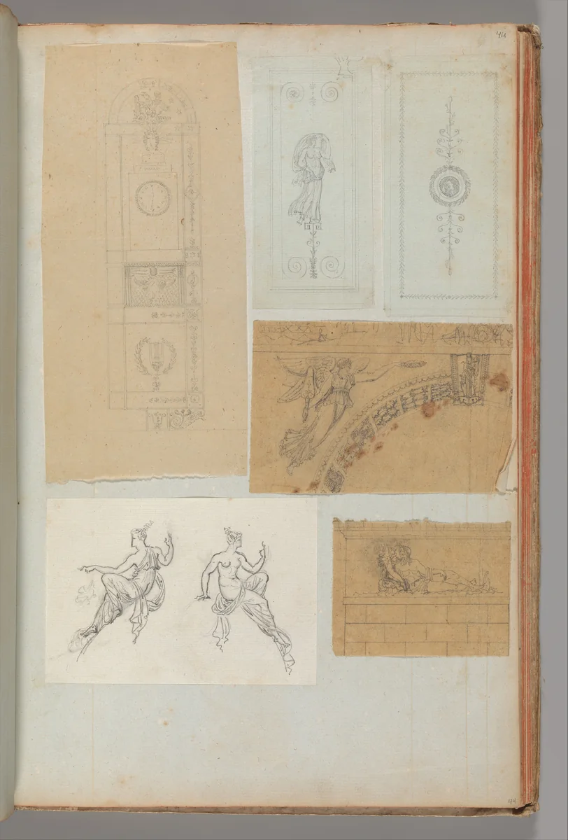 Page from a Scrapbook containing Drawings and Several Prints of Architecture, Interiors, Furniture and Other Objects by Charles Percier, book, 1795-1805
