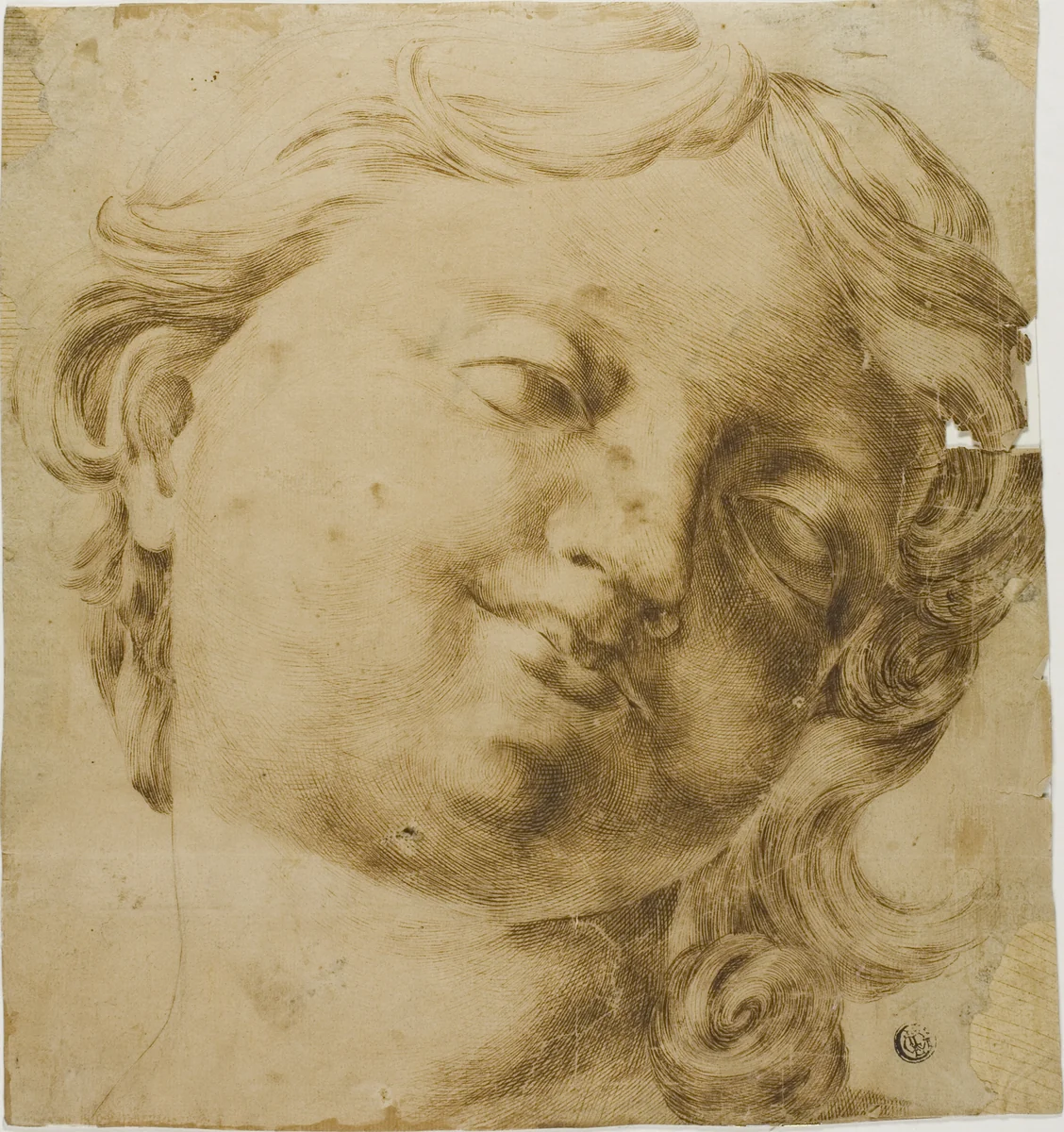 Head of a Child by Domenico Peruzzini or Raffaello Morghen, drawing, 1640-1761