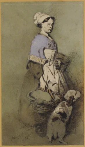 The Cook and Her Dog (La Cuisinière et son chien) by Henry Bonaventure Monnier, drawing, 1865