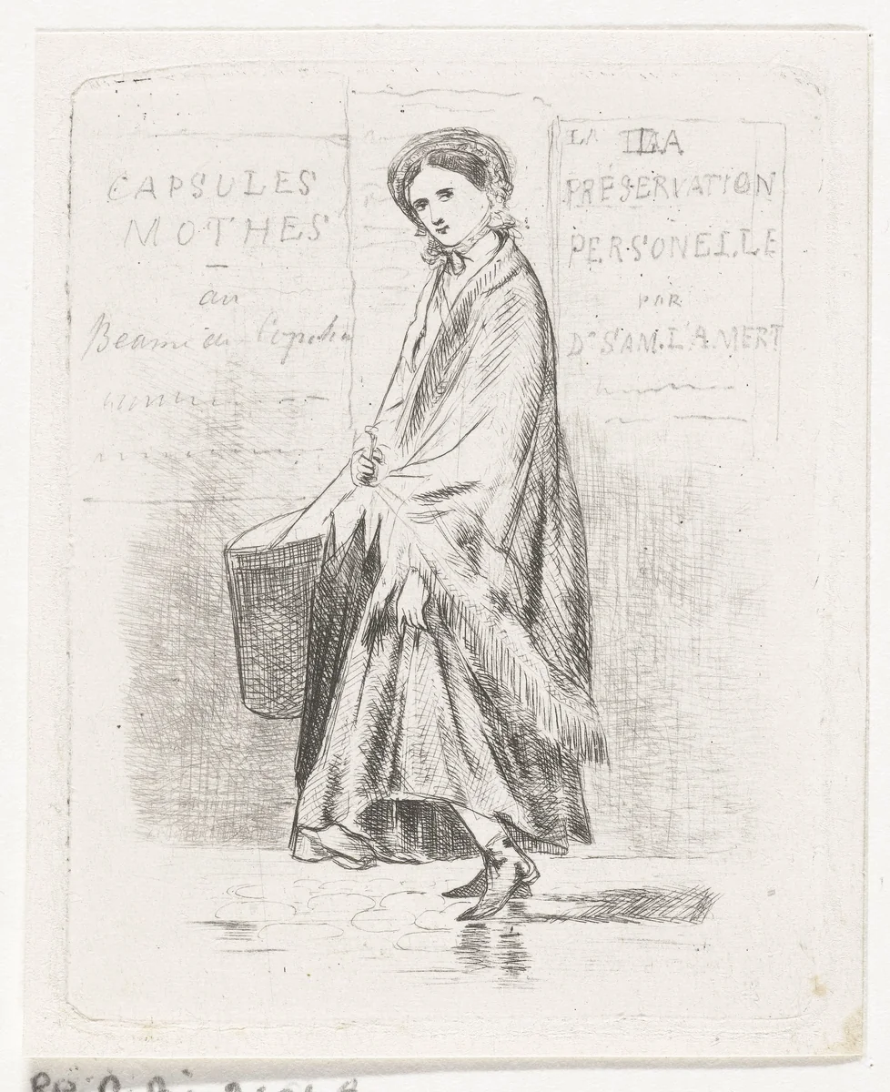 Vrouw met hoedendoos by Karel Frederik Bombled, print, 1832-1902
