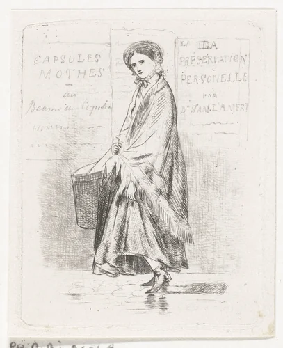 Vrouw met hoedendoos by Karel Frederik Bombled, print, 1832-1902