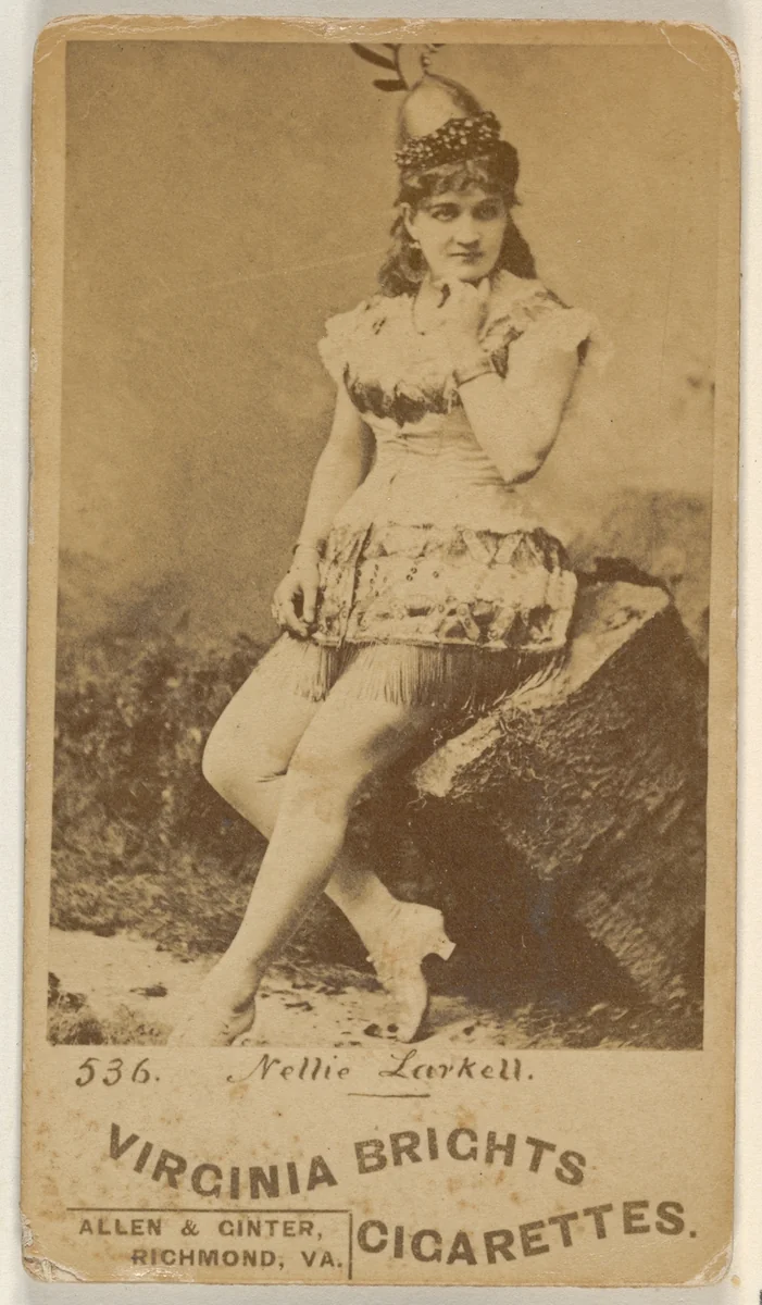 Card 536, Nellie Larkell, from the Actors and Actresses series (N45, Type 6) for Virginia Brights Cigarettes by Allen & Ginter, photograph, 1885-1891