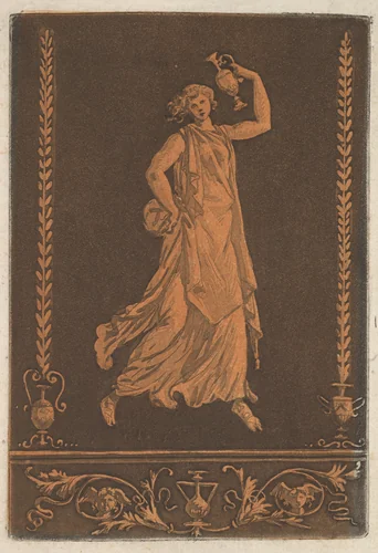 Jeune femme drapée, marchant de gauche à droit, portant un vase de métal (Young draped woman, walking from left to right, carrying a metal vase in the style of red-figure vase painting), most likely from Recueil de Différentes Compositions Frises et Ornements dessinées et gravées à la manière du lavis par La Grenée le Juene Se trouve chez l'Auteur, au Louvre et chez Basan, rue et Hôtel Serpente A Paris, in an album containing Recueil de Compositions par Lagrenée Le Jeune (Collection of Compositions by Lagrenée the Younger) by Jean Jacques Lagrenée, print, 1779-1789