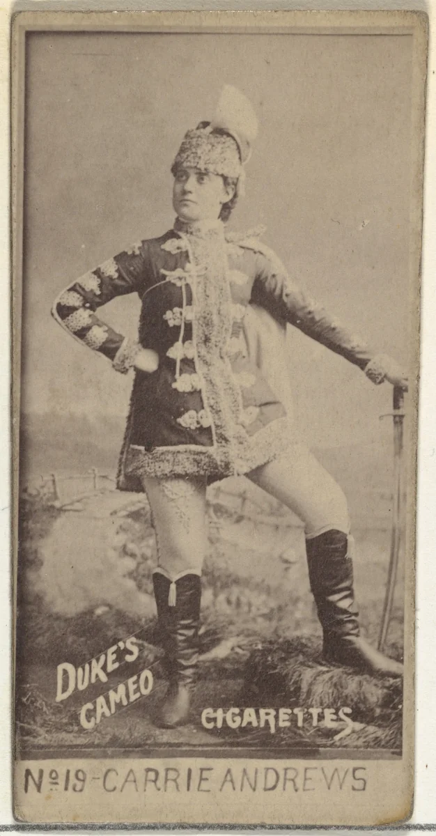 Card Number 19, Carrie Andrews, from the Actors and Actresses series (N145-4) issued by Duke Sons & Co. to promote Cameo Cigarettes by W. Duke, Sons & Co., photograph, 1880-1889