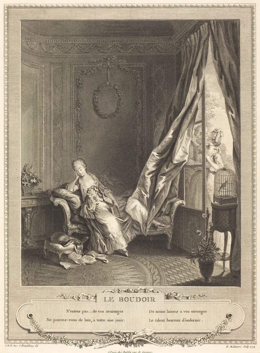 Le boudoir by Pierre Maleuvre; Sigmund Freudenberger, print, 1740-1803