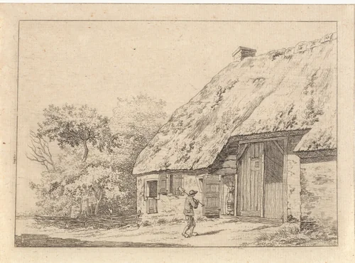 Man met een spade bij een boerderij by Johan Christiaan Willem Safft, print, 1788-1846