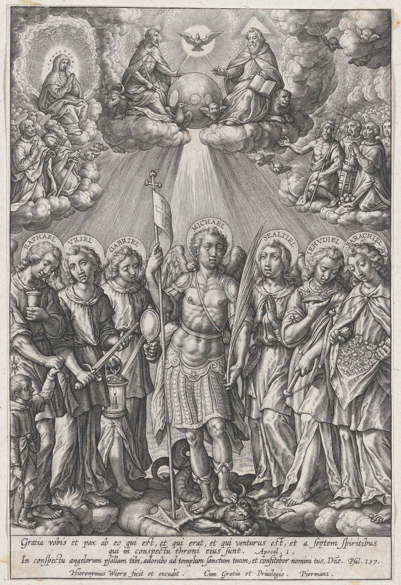 St. Michael and Archangels (The Seven Archangels) by Hieronymus Wierix, print, 1570-1619