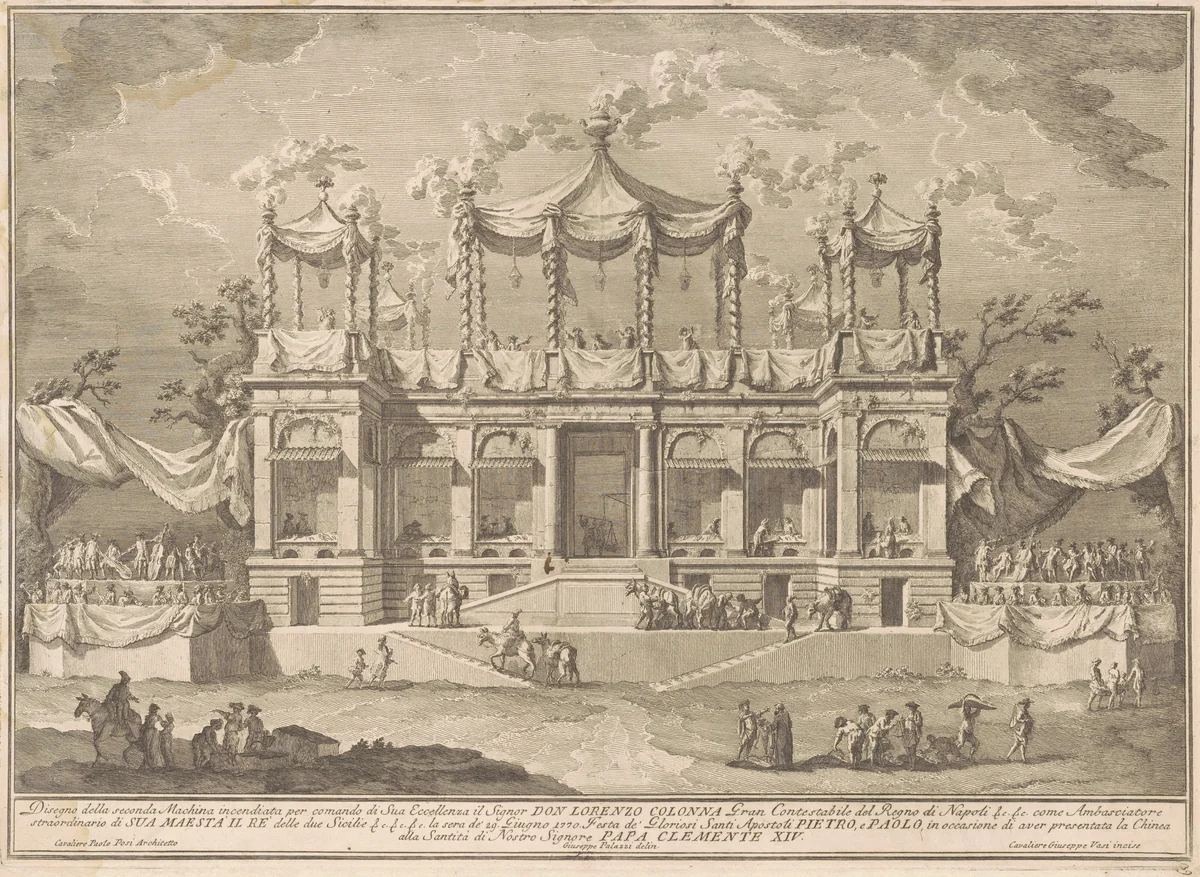The Seconda Macchina for the Chinea of 1770: The Fish Market Portico by Giuseppe Vasi, print, 1770