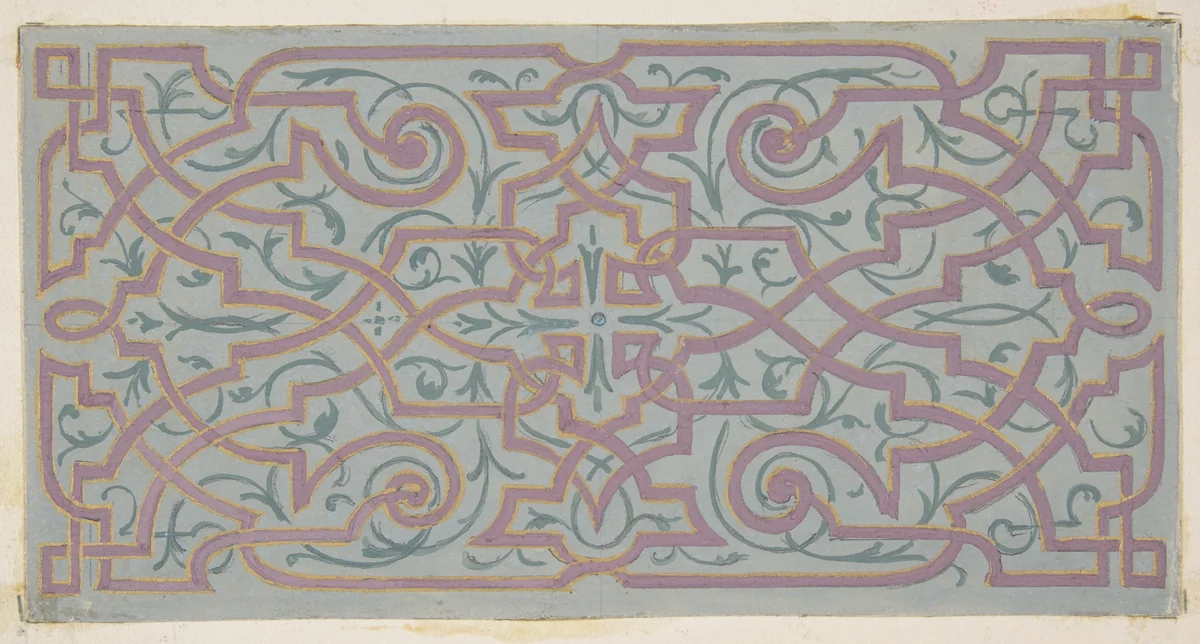 Design for the decoration of a ceiling with strapwork by Jules-Edmond-Charles Lachaise, drawing, 1830-1897
