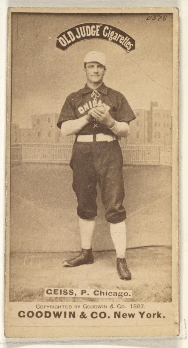 Emil Geiss, Pitcher, Chicago, from the Old Judge series (N172) for Old Judge Cigarettes by Goodwin & Company, photograph, 1887