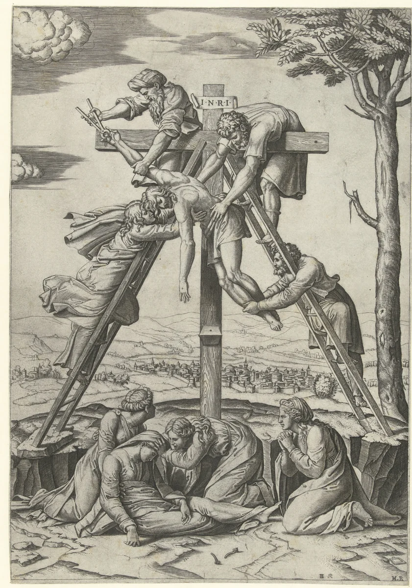 Kruisafneming van Christus by Unknown, print, 1520-1521