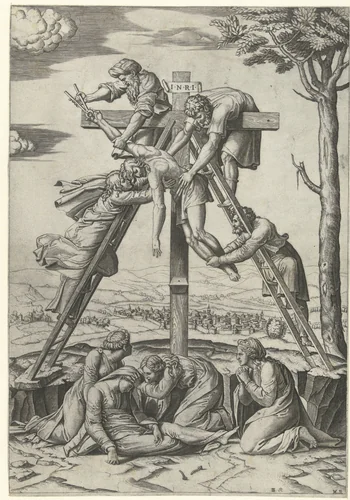 Kruisafneming van Christus by Unknown, print, 1520-1521